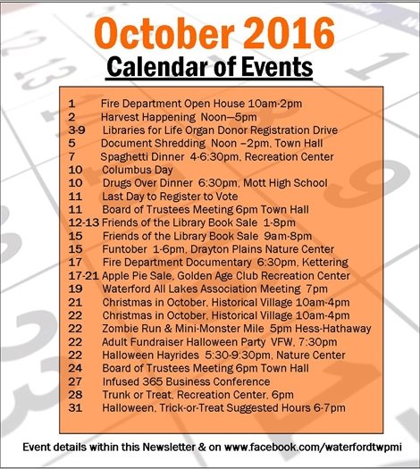 October Calendar of events