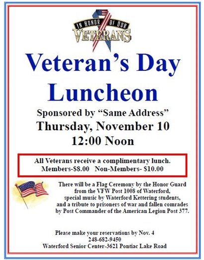 veteran's day luncheon senior center