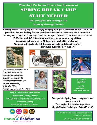 Ad for Spring Break Staff