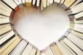 Books arranged in shape of a heart