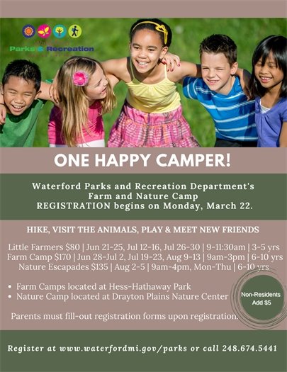 Farm and Nature Camp June, July, August 248-674-5441