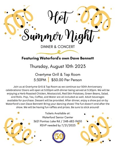 Hot Summer Night dinner and concert event information