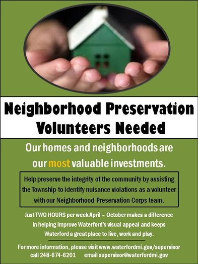 Neighborhood Preservation Corps Volunteers Needed