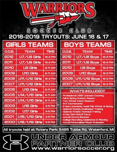 Warriors Soccer Tryouts June