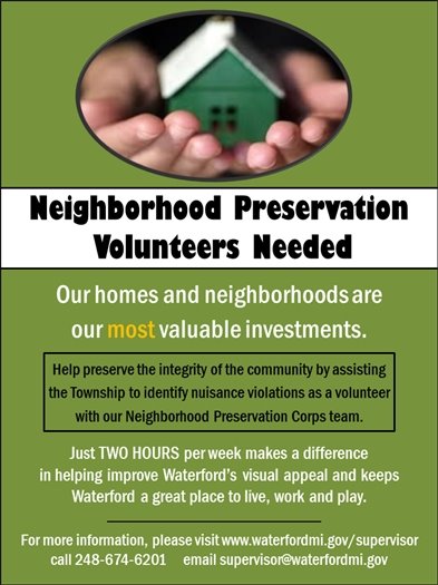 Neighborhood Preservation Volunteers Needed