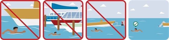 illustrations of swimmer safety around boats
