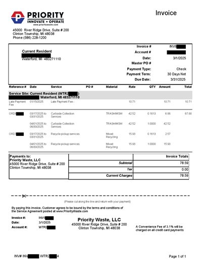 Sample Priority Waste Invoice