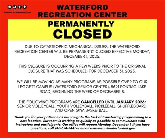 Rec Center Permanently Closed