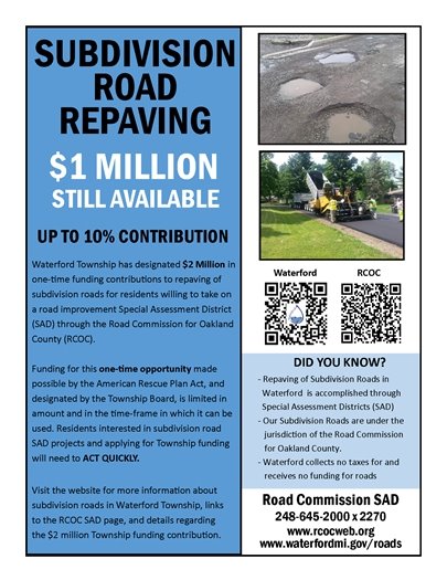 Subdivision Road Repaving $1 Million Still Available