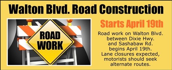 Walton Blvd Construction Begins April 19th
