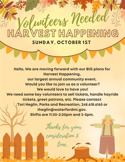 Seeking Harvest Happening Volunteers