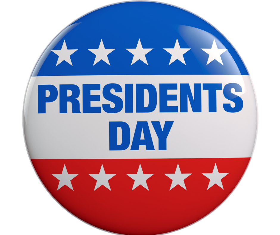 Presidents Day button with patriotic background